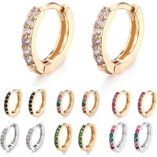 Chic Colorful CZ Earrings Women 18K Gold Filled Cartilage Ear Studs Hoop Earrings Gold Silver Blue Dangle Drop Piercing Earrings