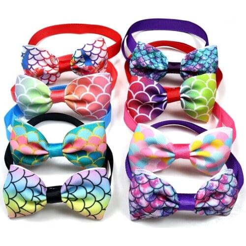 10PCS Cute Pet Dog Cat Bow Ties Adjustable Fish Scale Patterns Holiday Party Dog Accessories Pet Supplies