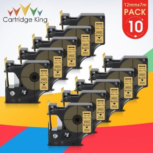 10PK 12mm*7m 45023 Ribbon Cassette Compatible d1 Label Tape Black on Gold for Dymo LabelPoint 300 350 200 LabelManage 160 280