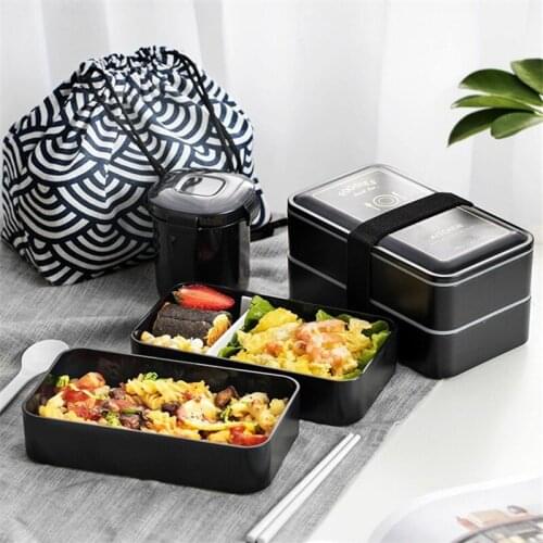 1200ml 2 Layers Healthy Portable Lunch Box Plastic Storage Food Container Delimited Microwave Lunch Bento Box With Cutlery