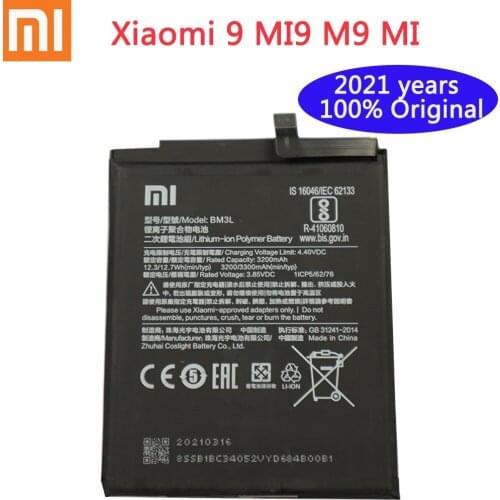 2021 years 100% Xiaomi New Original Phone Battery BM3L 3300mah Battery for Xiaomi 9 MI9 M9 MI 9 Replacement Batteries