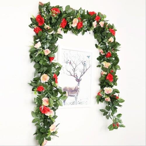 250cm Leaf Flower Vine Fake Roses Rattan Wedding Decorative Flowers Christmas Decorations for Home Needlework Artificial Flowers