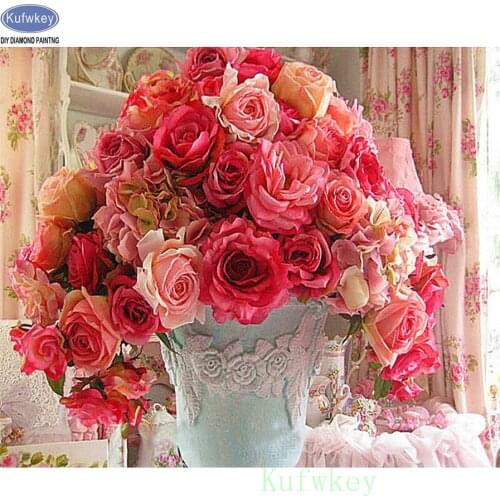 Diamond embroidery,rose,flowers,vase,5d diamond painting full diamond mosaic picture of rhinestones cross-stitch christmas gifts