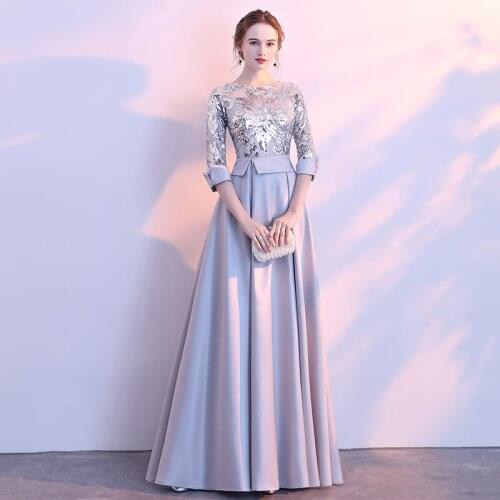 Sequins O-Neck Special Occasion Dresses Fashion Empire Half Sleeves Pleat A-Line New Floor-Length Lady Formal Party Gown E1076