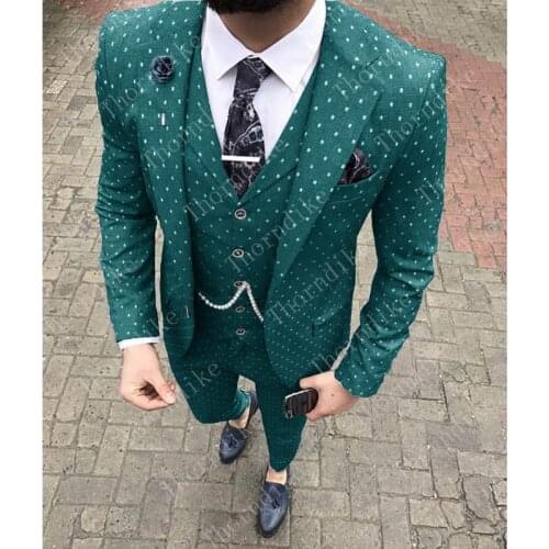 Blazer+Pants+Vest) Teal Polka Dots Men Suit Slim Fit Wedding Wear Business Men Purple Suit Elegant Costume Mariage Homme XS-5XL