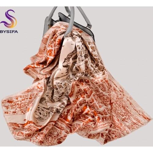 BYSIFA|Orange Coffee Women Natural Silk Scarves Shawls Summer Beach Shawl Cover-Ups Winter Fashion Horse Design Neck Scarf Cape