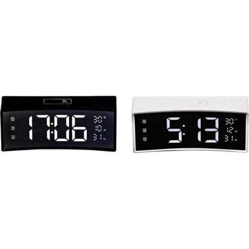 Digital Alarm Clock LED Press Control 3D Bedside Desk Clocks with Mirror Snooze Temperature Display USB Charg Port