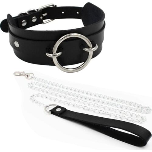 Black Pu Leather Round Necklace Pendant Necklaces Women Fashion Gothic Bondage Harness Party Jewelry men necklace