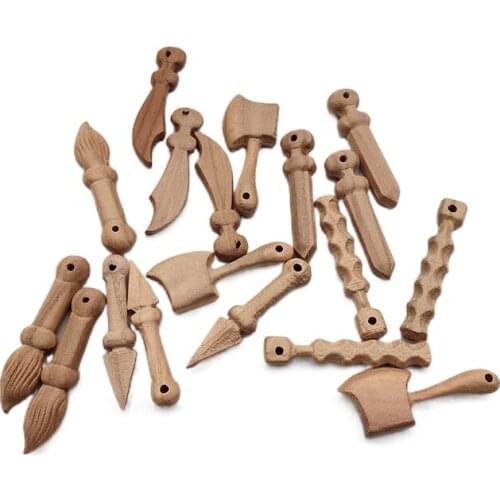 DIY Wood Stick Pen Knife Axe Mini Carving Handicraft Wooden Natural Wood Peach Pendant Home Decoration Ornament Jewelry 1Pcs