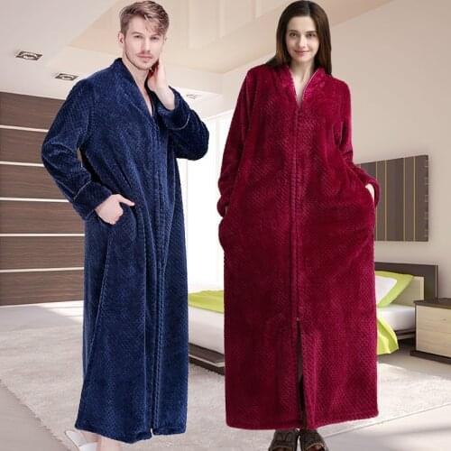 Men Winter Thermal Plus Size Extra Long Thick Grid Flannel Bathrobe Mens Zipper Warm Bath Robe Dressing Gown Male Luxury Robes