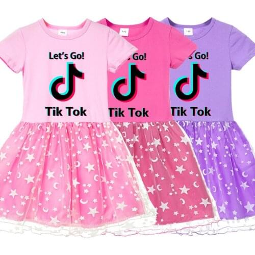 TIK TOK Girl Cotton Dress Kids Girls Summer Dress Toddlers Short Sleeve Vestidos Children Costumes Children Clothing