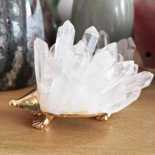 Crystal white carving hedgehog, meditation reiki heal home decoration decoration pieces