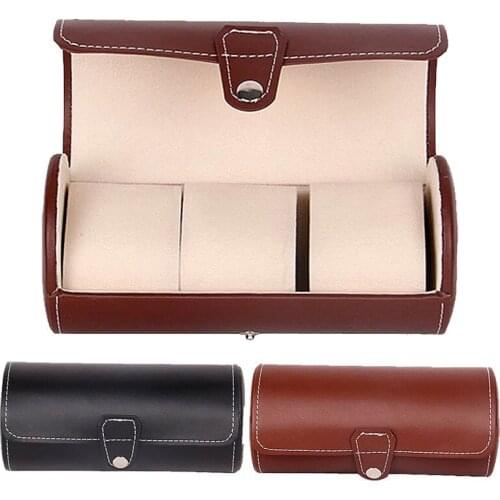 3 Grid Black / Brown PU Leather Watch Box Wrist Watch Display Holder Case Jewelry Storage Organizer Bracelet Display Stand