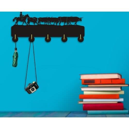 Cowboy Riding Horse Cattle Drive Multi-purpose Wall Coat Clothes Hat Hooks Towel Wall Hooks Keys Holder Bedrooom Hanger