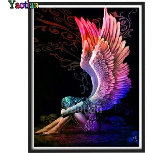 Colorful Wings DIY 5D Diamond Painting Full Square/Round Mosaic Sad angel girl Diamont Embroidery Cross Stitch Rhinestone Decor
