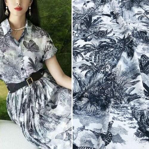 145cm Width Tropical jungle Butterfly/Bird Printed Thin Cotton Fabric For Woman Blouse Summer Dresses DIY Cloth Sewing