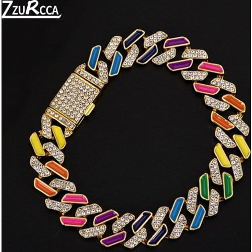 2021 New Hip Hop Men Bracelet Gold Silver Color Crystal Cuban Punk Link Chain Bracelets for Women Drop shipping pulseras mujer