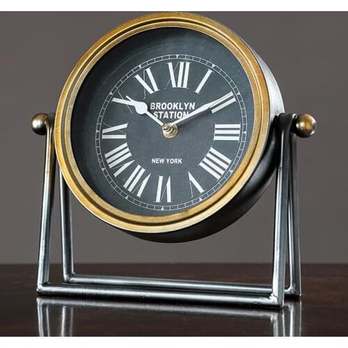 New American Retro Desk Clock Living Room Desktop Decoration Desk Clock Metal Ornaments Desk Watch Simple Antique Bedroom Clock