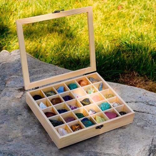 Rock and Mineral Educational Collection & Deluxe Collection Box 30 Pieces Geology Gem Kit for Kids with Display Case