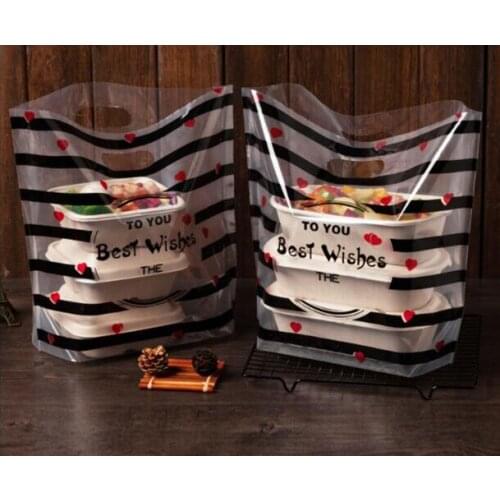 50Pcs/Lot New Arrival Portable Gift Bags With Handles Transpanrent Plastic Bags Food Packaging Shopping Striped Pouches Present