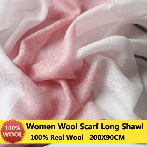 Plaid 100% Wool Scarf Women Men Unisex Luxury Winter Warm Gradient Color Pure Natural Wool Pashmina Shawl Big Blanket Scarf Wool