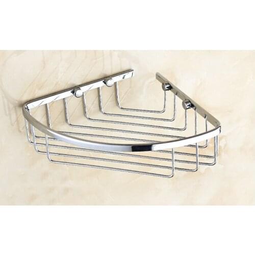 Polished Chrome brass Wall Mounted Bathroom Single Tier Corner Shower Shelf Storage Basket Bathroom Accessory mba521