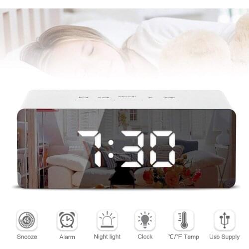 Simple Large Screen Electronic Time Temperature Display Home Decor LED Mirror Alarm Clock Digital Snooze Table Clock Room Decor