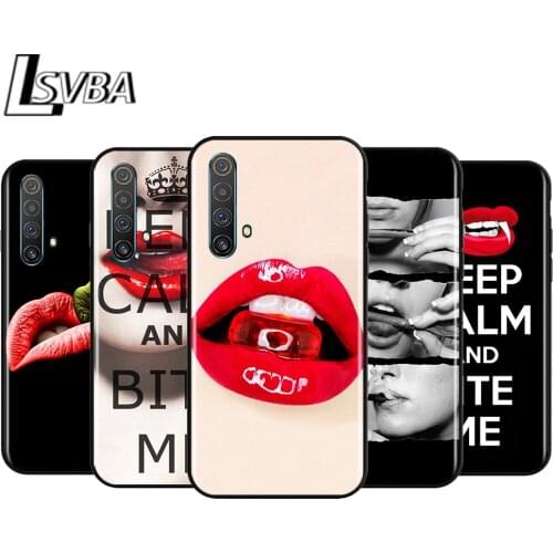 Women Sexy lips Shockproof Cover for OPPO Realme7 7i 6 5 3 2 Pro C1 C2 Black Phone Case Shell Soft Fundas Coque Capa