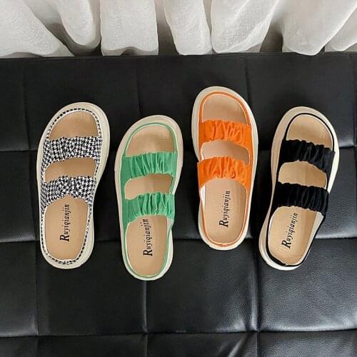 Slippers Womens Outdoor Hollow Out Summer 2021 New Fashion Non Slip Canvas Thick Bottom Casual Sandals Size 35-40