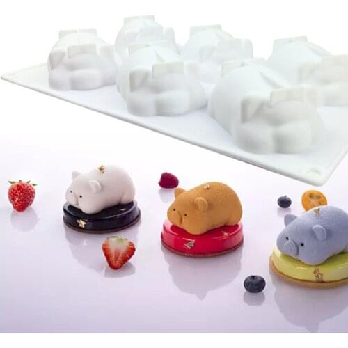 6 holes cute pig shape silicone mold 3D white silicone cake mold biscuit DIY mold chocolate pudding jelly silicone mold