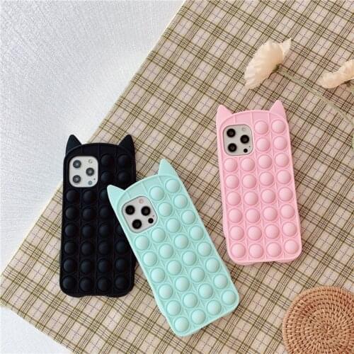 Folding bracket Bubble Phone Case For iphone 12 Mini 11 Pro Max XR XS MAX X 6s 7 8 PLUS SE2 Cartoon cat cute Soft silicone cover
