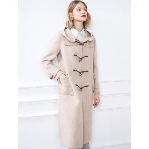 Shadow Poem 2021 Winter New College Style Horn Button Long Double Faced Wool Coat