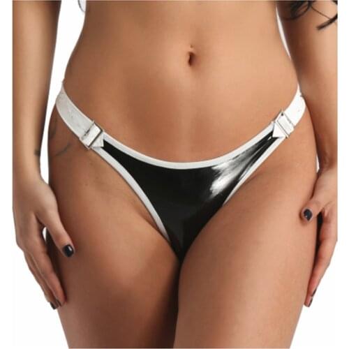 100%Latex Women Panties Sexy T-Back Rubber Underwear black with white for Party