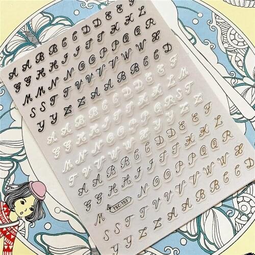 TSC-153 642 English Alphabet Letters 3D Back glue Nail Art Stickers Decals Sliders Nail ornament decoration
