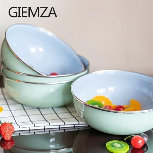 GIEMZA 2L Thickened Enamel Bowl Mixing Fruit Salad Storage Small Pot Knead Flour Snack Tray Refrigeration Container