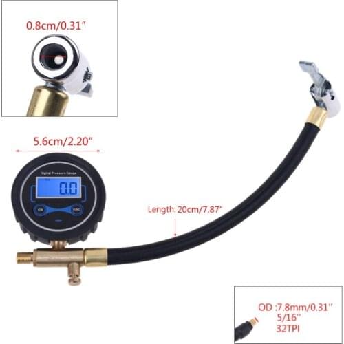 Car Motorcycle Air Compressor Inflating Tube Hose 200PSI with Deflation Digital Tire Pressure Gauge Manometer T3EC