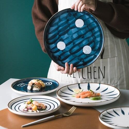 Japanese ceramic plate dinner plate household fruit plate kitchen tableware steak plate 8-10inches breakfast plate ROUND