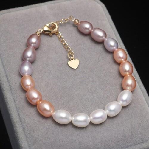 Retro Healing Jewelry Elegant Pearl Strand Bracelets Purple Pearls Beaded Rice Natural Freshwater Pearl Bracelets Women Female