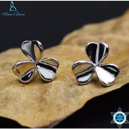 Ann & Snow 925 Sterling Silver Elegant Beauty Three Leaf Stud Earrings Women Engagement Jewelry Brincos