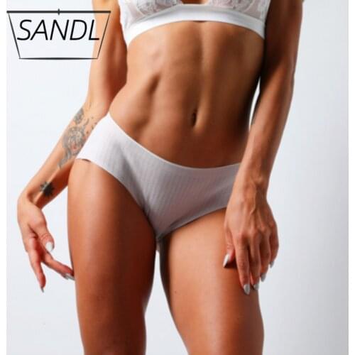 SANDL Womens Panties Cotton Cozy Underwear Sexy Stripe Mid-Waist Briefs Female Solid Color Tanga Panty Girls Fashion Lingerie
