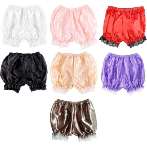Women Imitation Silk Bloomers Ruffles Lace Trim Panties Victorian Pumpkin Shorts Solid Color Dance Dress Split Skirt Pettipants