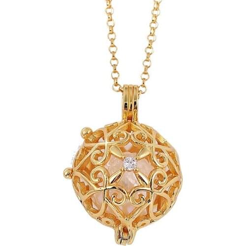 S925 sterling silver gold-plated natural pearl personality hollow out retro Baroque light luxury Ladies' pendant set chain