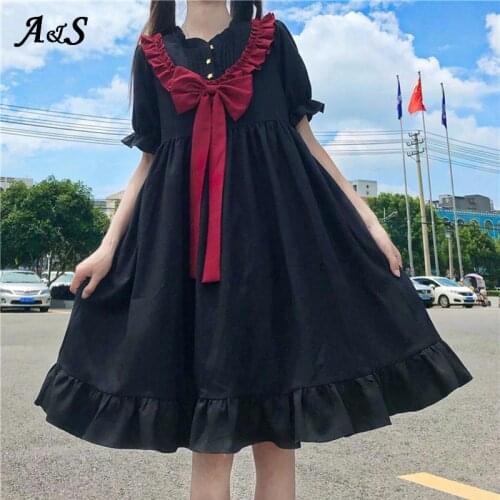 Anbenser Gothic Lolita Dress Women Soft Sister Victorian Medieval Sweet Bow Black Dresses Girls Princess Dress Halloween Costume