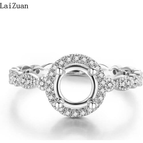 LaiZuan Solid 10k White Gold 6mm Round Cut Semi Mount Natural Diamonds Engagement Ring Setting Women Vintage Party Fine Jewelry