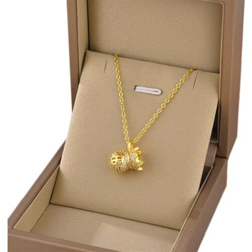 316L Stainless Steel Gold Inlaid Crystal Dollar Purse Without Fading Titanium Steel Purse Ladies Gold Necklace