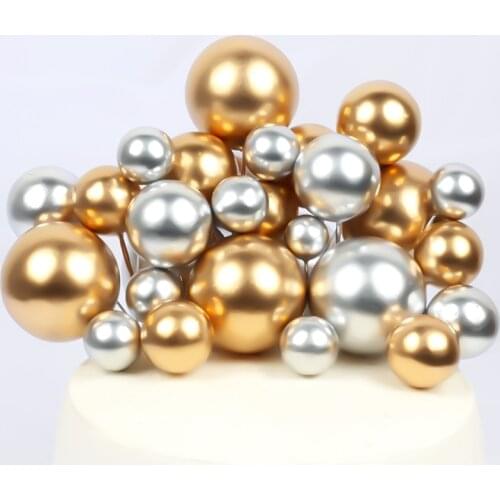 10pcs Gold Silver Ball Cake Topper Birthday Cup Cake Decoration Baby Shower Kids Birthday Party Wedding Cake Decor Supplies