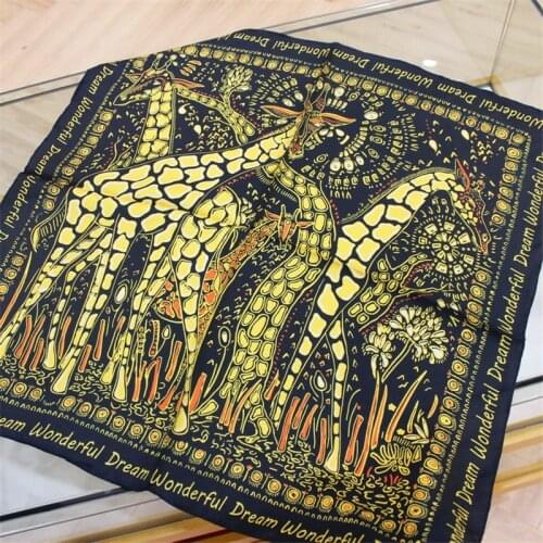 100% Pure Twill Silk Scarf For Ladies Animals Print Square Scarves Small Head Handkerchief Wholesale Hijab Rolled Wraps 70x70CM
