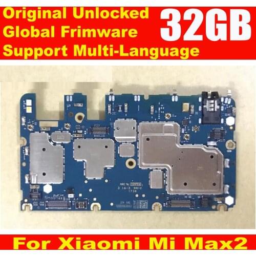 100% Original 32GB MainBoard For Xiaomi Mi MAX2 MAX 2 MotherBoard With Chips Circuits Flex Cable Global Frimware MIUI