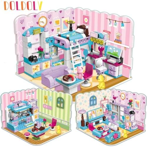 194PCS DIY City Building Blocks Sets Friends House Bedroom Kitchen Model 3 IN 1 Deform Gril Brinquedos Educational Toys For Kid