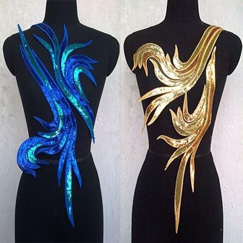 2color sequined embroidered applique patch Performing dress decorative fabric applique sew on patches